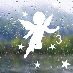   Karácsonyi angyalka ablakmatrica választható adventi számmal és csillagokkal