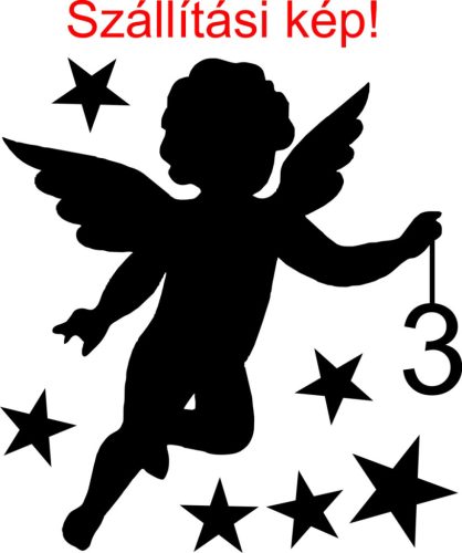 Karácsonyi angyalka ablakmatrica választható adventi számmal és csillagokkal