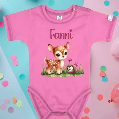 Baba body aranyos őzikés mintával – névre szóló, egyedi ajándék