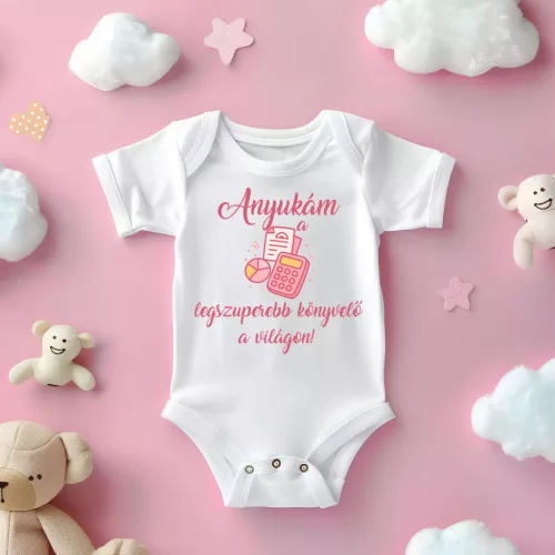 Anyukám Szuper könyvelő baba body – személyre szabott felirattal
