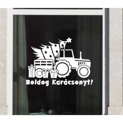   Traktoros karácsonyi ablakmatrica – különleges ünnepi dekoráció ajándékokkal