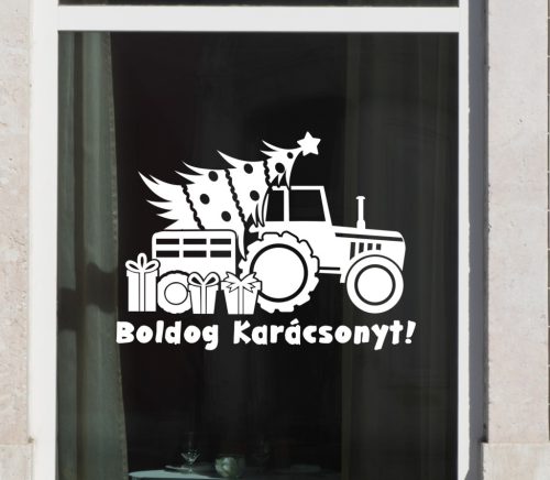 Traktoros karácsonyi ablakmatrica – különleges ünnepi dekoráció ajándékokkal