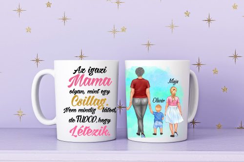 Egyedi Mama-Unokái bögre Kislány-Babafiú-Lány