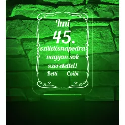 Születésnapra 7 színű 3D LED lámpa névvel