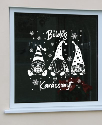 Boldog Karácsonyt manókkal ablalmatrica