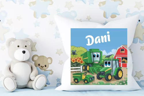 Traktorok egyedi párna névvel