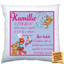   Boldog születésnapot lányos párna két évesnek egyedi adatokkal