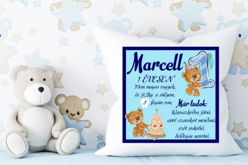 Boldog születésnapot fiús párna egy évesnek egyedi adatokkal