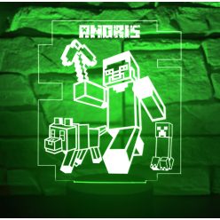   3D Gamer LED Lámpa – Minecraft stílusú éjjeli fény névvel