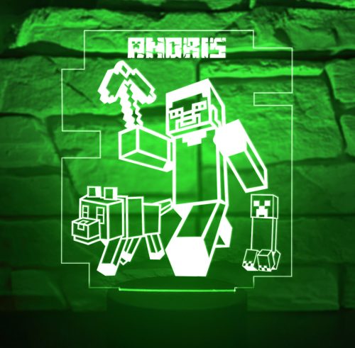 3D Gamer LED Lámpa – Minecraft stílusú éjjeli fény névvel