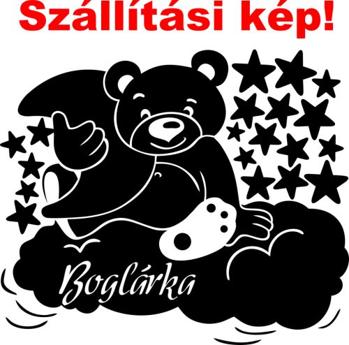 Macika felhőn csillagokkal névvel falmatrica