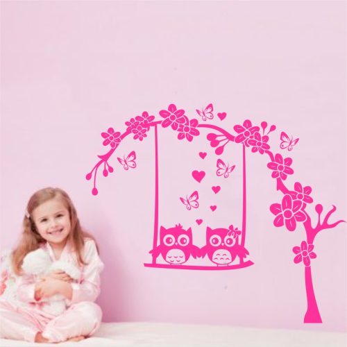 Baglyok cseresznyefán gyerekszoba falmatrica