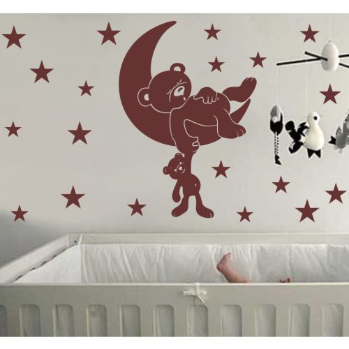 Maci holdon gyerekszoba falmatrica