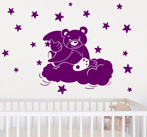 Macika felhőn csillagokkal falmatrica