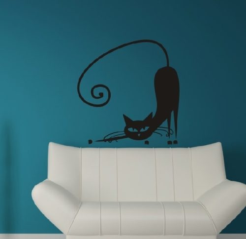 Éjjeli Ragadozó – Kecsesen Nyújtózkodó Modern Cica Falmatrica