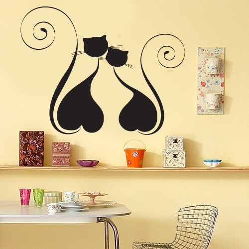 Cica-Szerelem – Modern Sziluett Falmatrica Összebújó Cicákkal