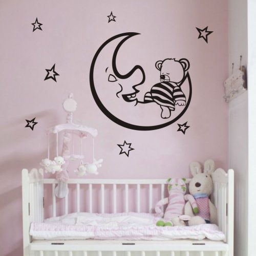 Maci holdon gyerekszoba falmatrica