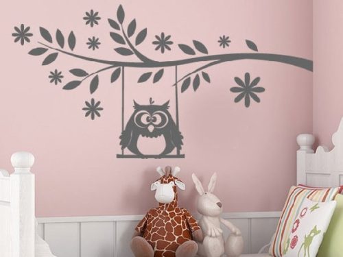 Bagoly faágon hintázik gyerekszoba falmatrica