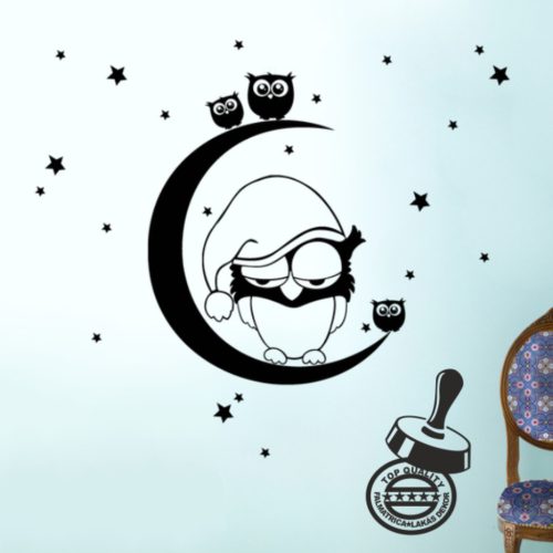 Bagoly és bagolykák holdon gyerekszoba falmatrica