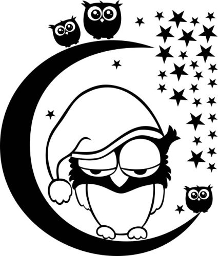 Bagoly és bagolykák holdon gyerekszoba falmatrica