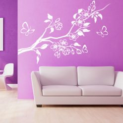   Virágzó cseresznyefa ág pillangókkal – Dekoratív falmatrica