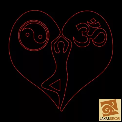 Szívben Yin Yang Om LED tábla 24cmx24cm