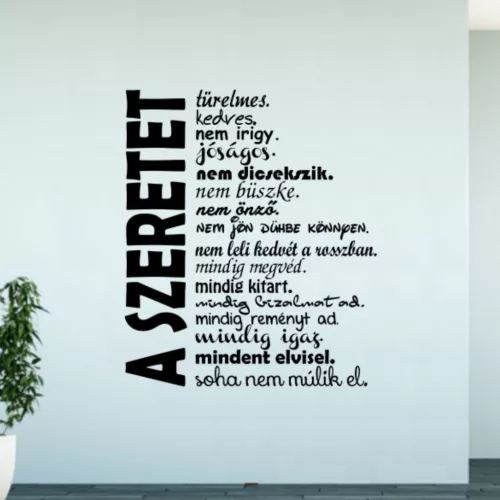 A SZERETET idézet falmatrica – inspiráló szöveges dekoráció otthonra