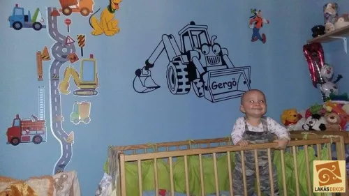 Markolós gyerekszoba falmatrica – vidám munkagép dekoráció