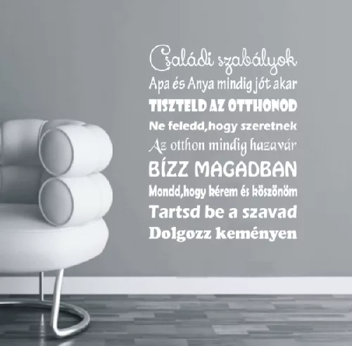„Családi szabályok” idézet falmatrica – szeretetteljes otthoni üzenetek