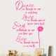 Dance Love Sing Live – Inspiráló angol idézet falmatrica modern otthonokba