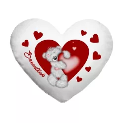 Fényképes párnahuzt, szív alakú macis