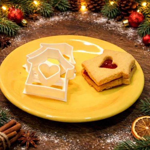 Házikó alakú linzer süti kinyomó forma