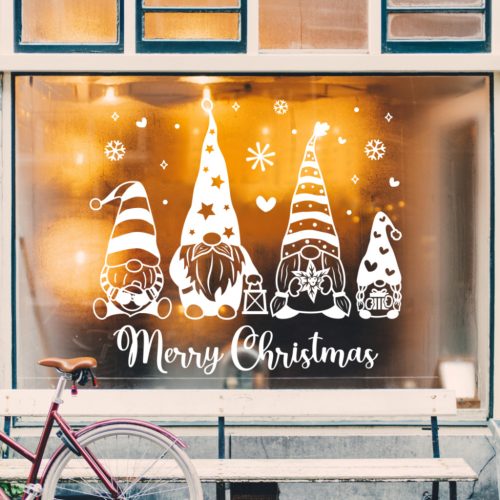 Karácsonyi manó család ablakmatrica – „Merry Christmas” felirattal