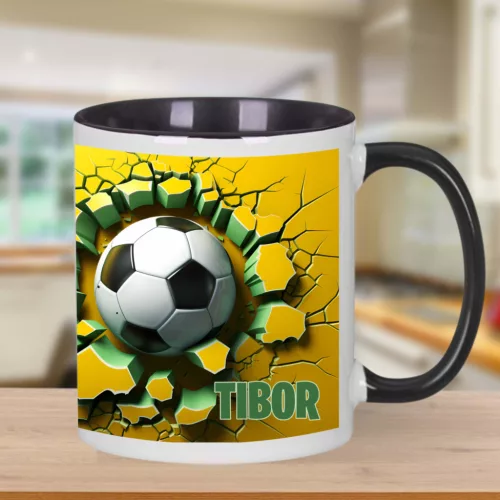 Egyedi focis bögre 3D hatású mintával és névvel-Ajándék futballrajongóknak