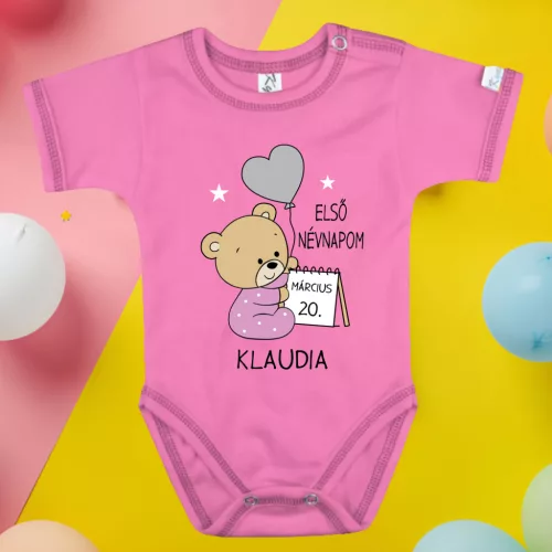 Baba body „Első névnapom” – Macis minta fiús és lányos színekben