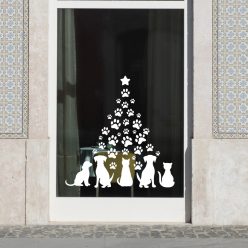 Karácsonyi ablakmatrica kutyás–cicás mancsfa mintával