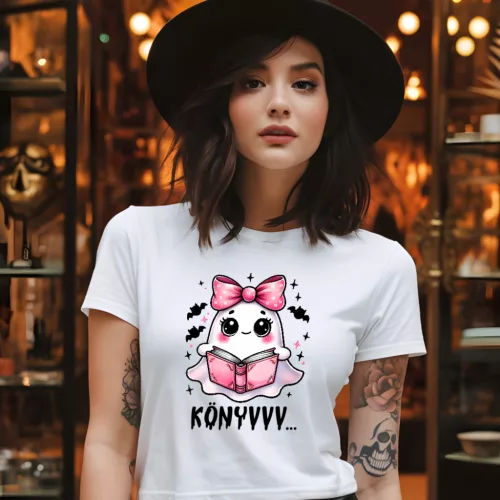 Halloween könyv olvasó szellemlány női póló
