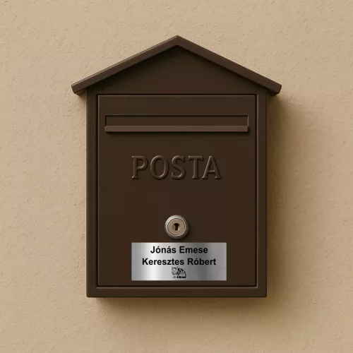 Ajtó és postaláda névtábla gravírozott, 15x6 cm, maximum 2 név, és állat (nem kötelező) 
