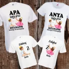 Személyre szabható szülinapos családi póló szett kisfiú és kislány motívumos-baba pólóval