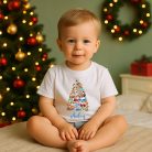 Karácsonyi Autós Baba Póló Névvel – Ünnepi Verdás Mintával