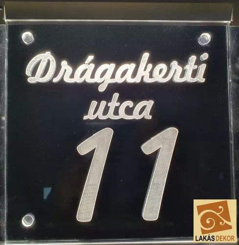 Utca név, házszám LED tábla (Telibe gravírozva)