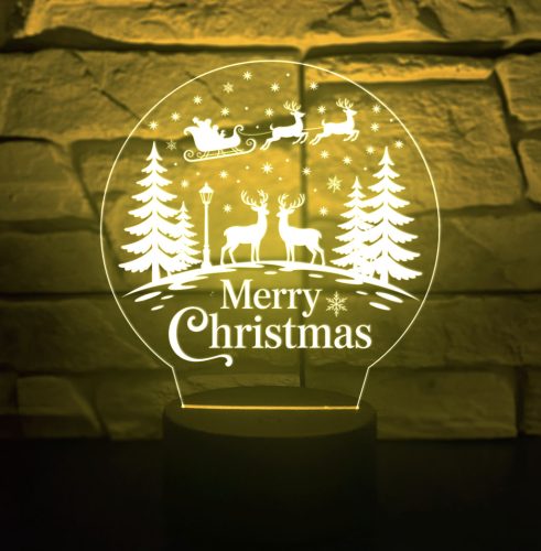 Karácsonyi 3D LED asztali lámpa – Merry Christmas dekoráció rénszarvas mintával