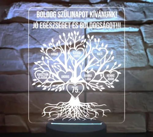 Családfás 3D LED lámpa – egyedi nevekkel, bármilyen alkalomra
