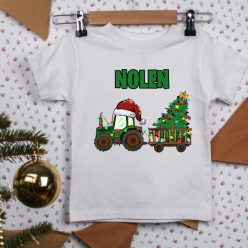   Karácsonyi traktoros baba póló – egyedi névvel, ünnepi mintával