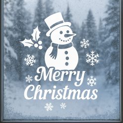 Karácsonyi ablakmatrica hóemberrel és hópelyhekkel