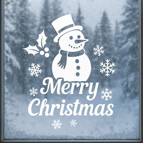 Karácsonyi ablakmatrica hóemberrel és hópelyhekkel