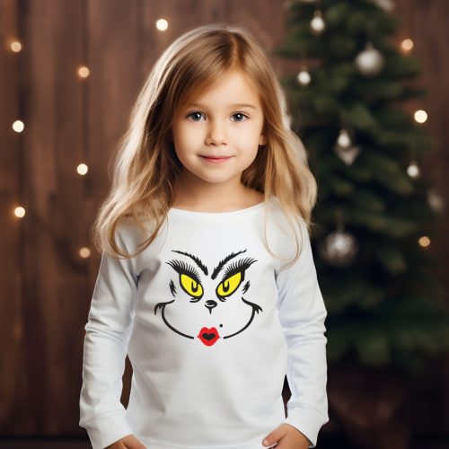 Unisex karácsonyi hosszú ujjú gyerek póló – vicces arcmintával