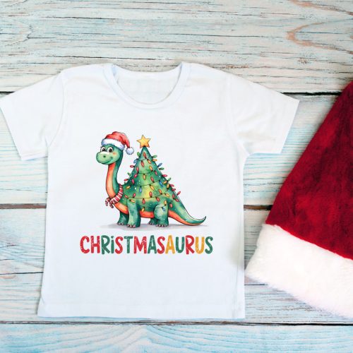 Christmasaurus karácsonyi baba póló – aranyos dinoszaurusz mintával