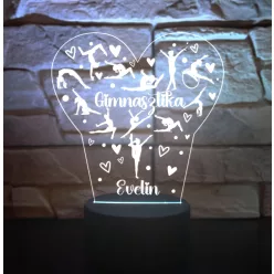   Ritmikus gimnasztikás 3D LED lámpa – szív formában, egyedi névvel