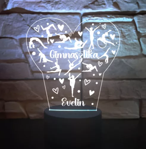 Ritmikus gimnasztikás 3D LED lámpa – szív formában, egyedi névvel